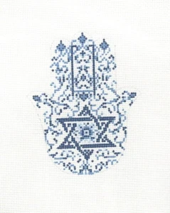 The Gingham Stitchery Blue Star of David Hamsa Handpainted Needlepoint Canvas - Picture 1 of 1