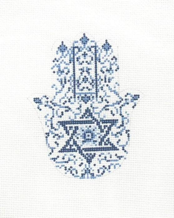 The Gingham Stitchery Blue Star of David Hamsa Handpainted Needlepoint Canvas - Image 1 of 1