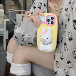 For iPhone 14 15 16 Pro Max Blowing Bubble Silicone Case Cute Rabbit Phone Cover - Picture 1 of 10