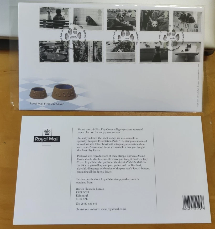 2001 UK Great Britain Royal Mail 猫咪狗狗 Cats and Dogs Black White photos stamp FDC - Image 1 of 4