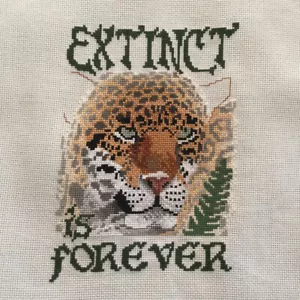 Extinct is Forever Completed Cross Stitch on 28 Ct Ecru Evenweave - BIG SIZE - Bild 1 von 4