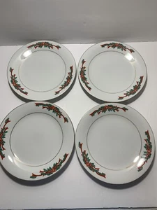 Vtg Christmas Fine China Poinsettia Ribbons Salad Dessert Plates Set of 4  7.5" - Picture 1 of 4