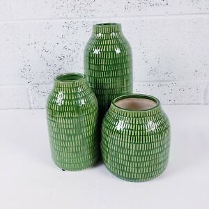 Crate And Barrel Green Abstract Round Ceramic Verde Vase Size L M Set Of 3