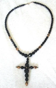 RARE Handmade Black/Gold CROSS NECKLACE Vintage Beads Fashion Collectable in AUS - Picture 1 of 10