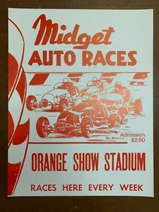 Póster de colección Midget coche de carreras Orange Show Stadium 22X17 carreras garaje carreras - Imagen 1 de 1