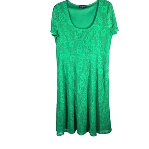 Slinky Brand Womens Sz XL Green Lace Overlay Short Sleeve Dress - Picture 1 of 7