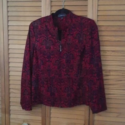 Elementz Red Black & Gold Print Mandarin Collar Zip Up Padded Shoulder Blazer S - Image 1 of 4