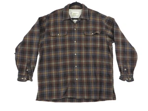 VTG Eddie Bauer Shirt Jacket Men Brown Plaid Wool Button Up Shacket Size Large L - Picture 1 of 8