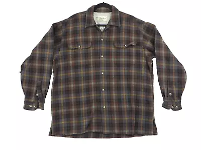 VTG Eddie Bauer Shirt Jacket Men Brown Plaid Wool Button Up Shacket Size Large L - Image 1 of 4