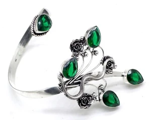 925 Sterling Silver Chrome Diopside Gemstone Jewelry Cuff Bracelet Size-ADJ" - Picture 1 of 9