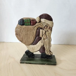 Hand-Carved Wooden Santa Figurine – Double-Sided Rustic Christmas Decor 5.5" - Picture 1 of 5