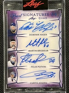 2020-21 M.Brodeur, D.Hasek, C.Joseph, Potvin Leaf Pearl Signatures Quad Auto /3