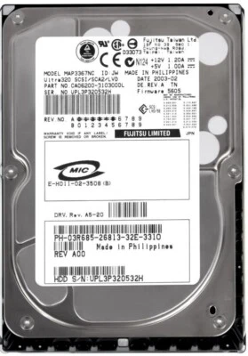 Hard Drive Dell 03R685 3R685 36GB 10000U/Min 8MB SCSI U320 MAP3367NC 3.5'' Inch - Image 1 of 3