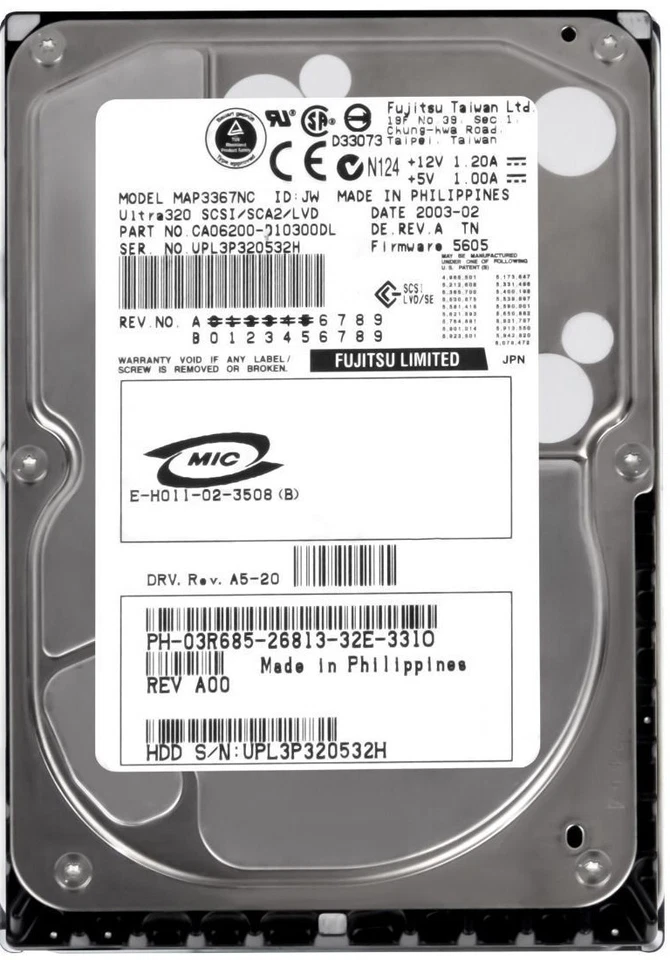 Hard Drive Dell 03R685 3R685 36GB 10000U/Min 8MB SCSI U320 MAP3367NC 3.5'' Inch - Image 1 of 3