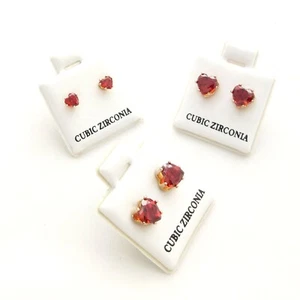 Ear Stud Set of 3 Pairs Heart Shape Red Cubic Zirconia Earrings New - Picture 1 of 8