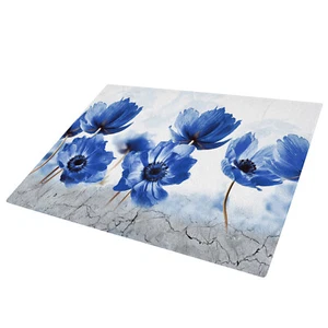 Tabla de cortar cocina Poppy's Flower azul vidrio británico caja de cortar cocina ahorro - Imagen 1 de 4