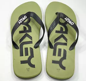 Oakley Mens Sandals Size 13 Green Logo Spellout Thong Beach Flip-Flops Slip On - Picture 1 of 10