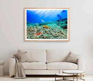 Fishes Print, Colorful Corals Wall Art, Underwater Framed Beach Wall Art, Coasta - Picture 1 of 5