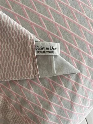 PAR Christian Dior Euro Shams Vintage FRANCIA AÑOS 80 Desteñido Rosa Gris Algodón Genial Foto 1 de 4