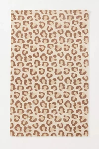 Alfombra acolchada a mano con estampado de leopardo 5x8 marrón beige patrón animal moderna suave - Imagen 1 de 3