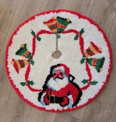 Vtg Christmas Tree Skirt Latch Hook Rug Santa Bells Round Completed Shillcraft - Image 1 of 4
