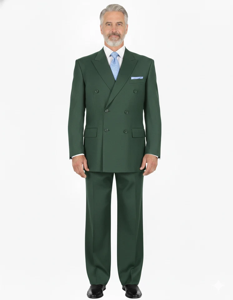 VINCI Men Double Breasted Classic Fit Suit Elastic Waist Hunter Green - Image 1 of 1