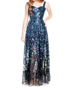NWT Dress The Population Black Sequin Sheer Maxi Dress Women's Size XXS - Picture 1 of 21
