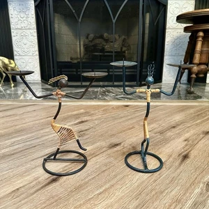 2 Candelabros Tribales de Hierro Forjado Laurids Lonborg Danés Moderno Mediados de Siglo - Imagen 1 de 9