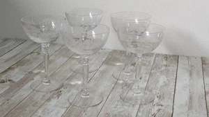 Set of 5 Fostoria Buttercup Etched Martini or Desert Glasses - Picture 1 of 8