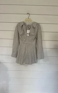 ZARA Women Blue White Striped V Neck Collared Long Sleeve Camille Dress XS Y880A - Picture 1 of 19