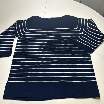 346. Suéter Coldwater Creek manga 3/4 listrado azul marinho e branco tamanho P  - Imagem 1 de 4