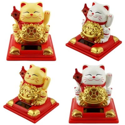 Glückskatze Maneki-Neko Knoten Solar auf Sockel 8cm Winkekatze Lucky cat - Bild 1 von 4