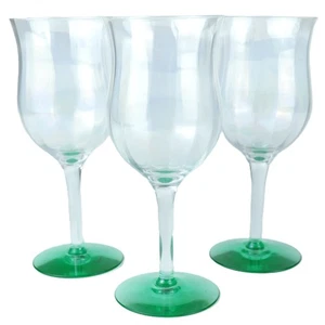 Tiffin Franciscan Optic Depression Wine Glasses – Set of 3 Green Foot Iridescent - Picture 1 of 4