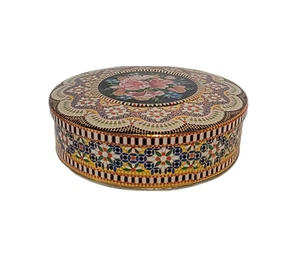 Vintage Daher Biscuit Cracker TIN Lidded Round Pink Flowers England - Picture 1 of 9