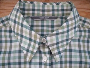 Eterna Excellent Blouse short Sleeve White Green Olive Checked Mint #TA2271 - Picture 1 of 1