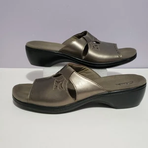 Sandalias sin cordones Clark's de cuero bronce con punta abierta para mujer talla 10 M - Imagen 1 de 10
