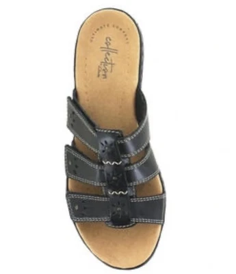 Sandalias Clarks Leisa Cacti Q 8 M Negras Multi Deslizable Confort Correa de Cuero Foto 1 de 4