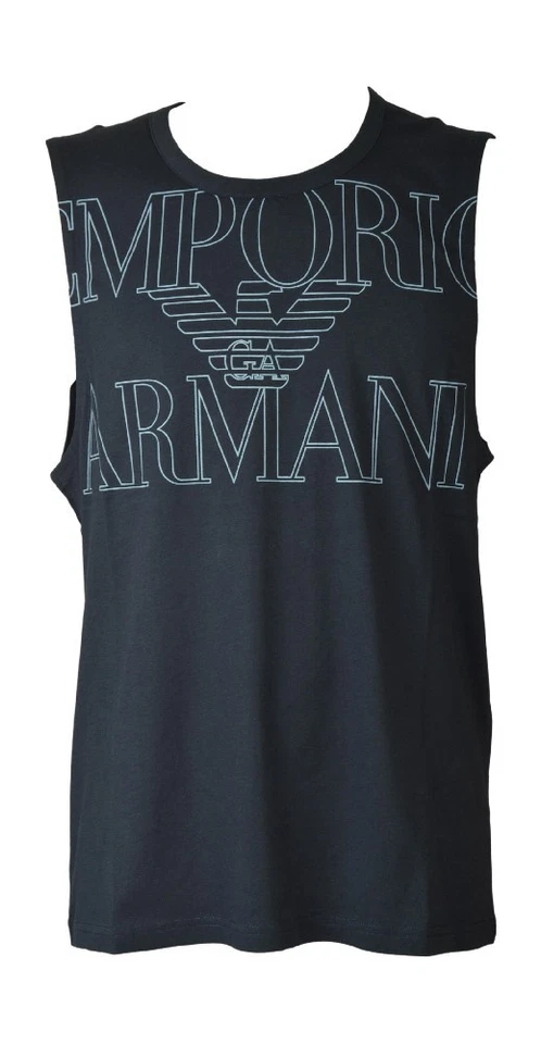 EMPORIO ARMANI men's sleeveless crew neck sweater with printed logo, pure cotton - Image 1 of 1
