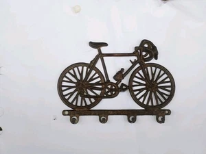 Portachiavi Da Parete Bicicletta Da Corsa Vintage In Metallo Dorato - Foto 1 di 4