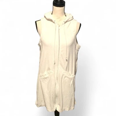 Moletom com capuz branco sem mangas com zíper pano felpudo - Imagem 1 de 4