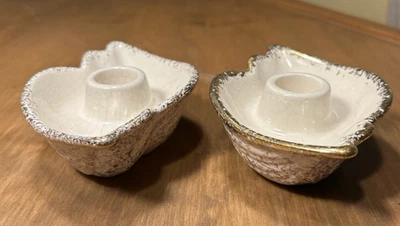 MCM California Originals Pottery Candlestick Holders Ivory Ceramic w/Gold Flecks - Image 1 of 4
