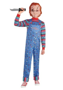 NEW Childs Play Chucky Costume Halloween Cosplay Mask Jumpsuit Kids Medium 8-10 - Picture 1 of 6