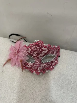 Mascarada Mujer Rosa Con Encaje Y Diseño Flor Con Estrás Máscara Ojos Foto 1 de 4