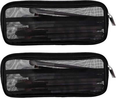 8.3 X 4 Inch 2 PCS Mesh Makeup Brush Bag Clear Travel Makeup Brush Holder Portab - Image 1 of 4