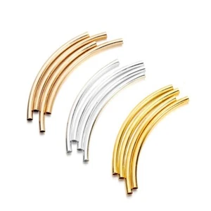 100 Brass Curved Noodle Tube Spacer Beads Tarnish Resistant 20~50mm DIY Bracelet - Picture 1 of 10