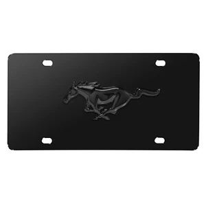 Ford Mustang 3D Black Pony Logo auf schwarzem Edelstahl Kennzeichen - Bild 1 von 5