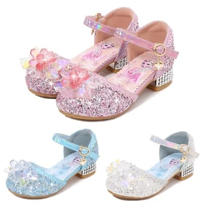 Neu Elsa Kinder Mädchen Kostüm Pailletten Prinzessin Pailletten Kristallschuhe - Bild 1 von 21