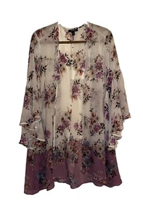 Torrid Purple Floral Kimono Duster Cardigan Size 1/2 Open Semi-Sheer Top - Picture 1 of 5
