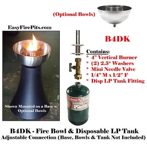 B4DK: 4″ BURNER DIY COMPLETE BASIC 1LB DISPOSABLE PROPANE TANK FIRE TABLE KIT - Picture 1 of 4