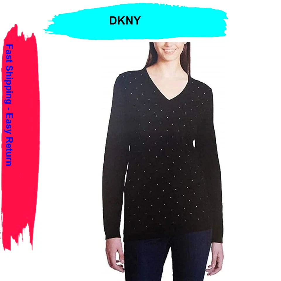 DKNY Jeans Ladies' Rhinestone Embellished Sweater Plum Color Zip Collar XL